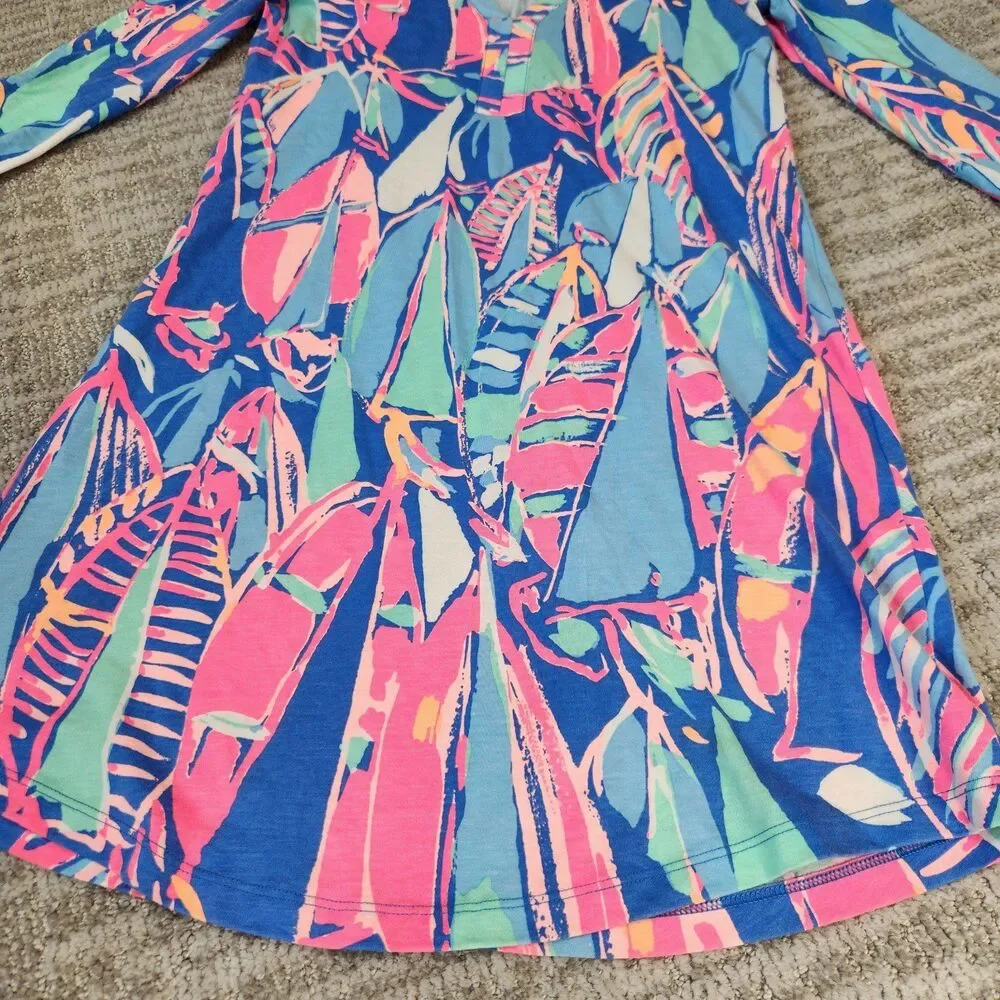 Lilly Pulitzer womens Ali Dress Out To Sea Pima Cotton 3/4 sleeve size XXS - Picture 5 of 9